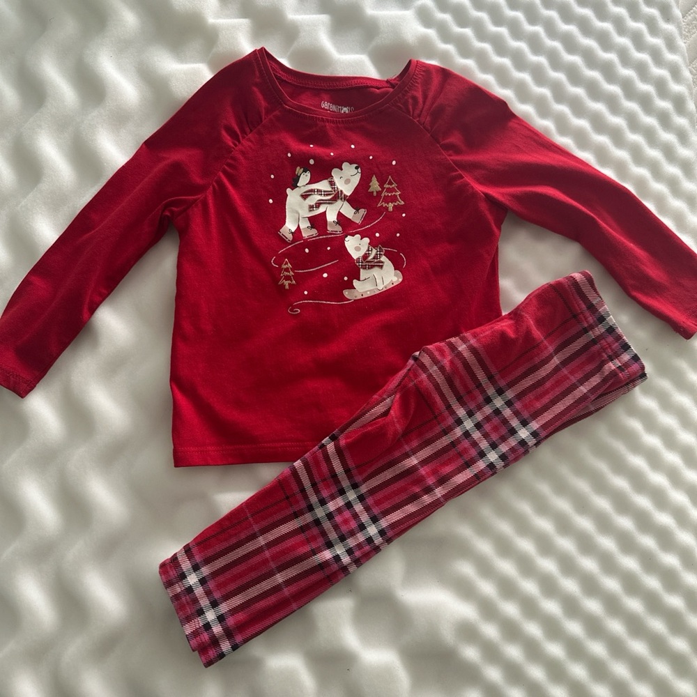 Kids Holiday Polar Bear Pajama Set in Red Plaid